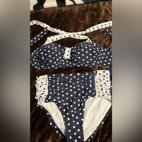 Crown & Ivy NWT bikini, blue, and white polkadot - Picture 1 of 11